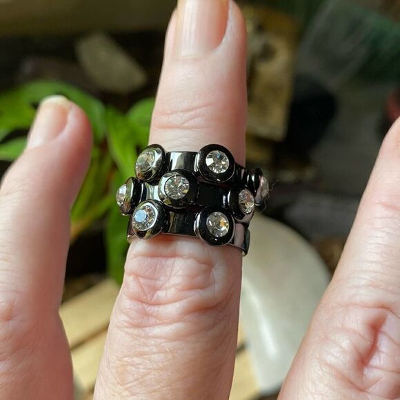 Black CZ Stacking Rings Tin Cobalt Size 7&8 - Picture 4 of 6